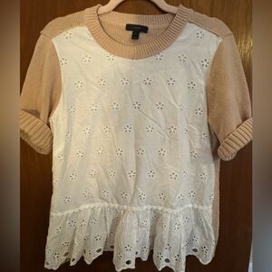 J. Crew White and Tan Eyelet Blouse